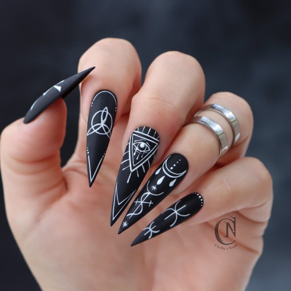 Express Yourself with 30 Emo Nail Designs in 2024 20 Witch-Inspired Matte Stiletto Emo Nails