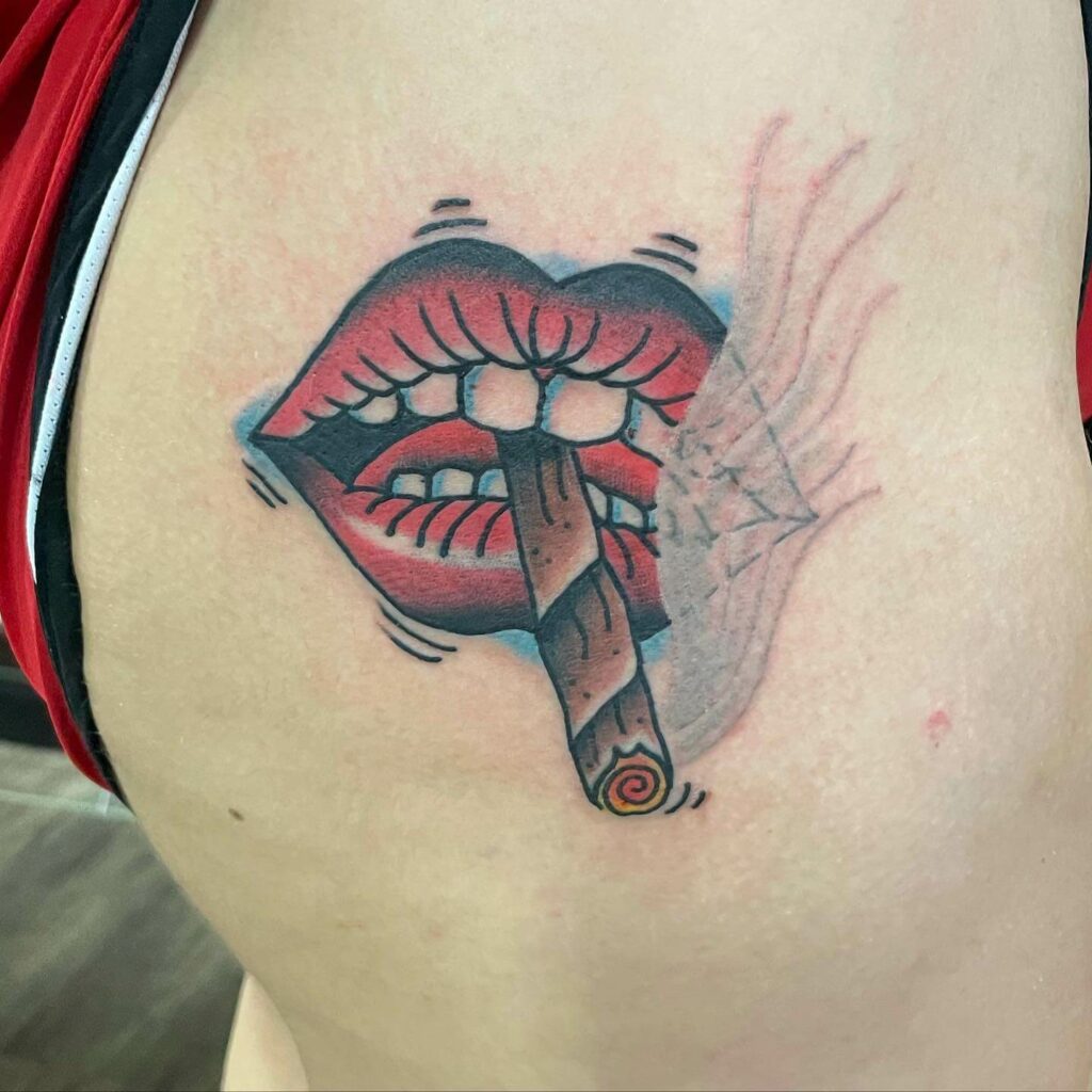 11+ Blunt Tattoo That Will Blow Your Mind! 13 Lips With A Smoking Blunt Tattoo