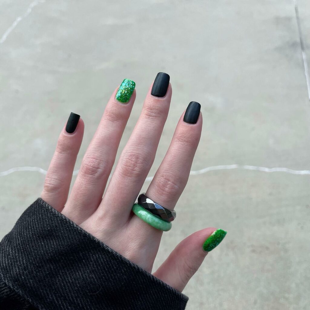 Get Edgy with 30 Green And Black Nail Designs in 2024 32 Small Green And Black Nails With Glitter