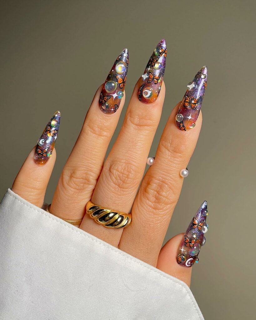 20 Latest Bubble Nail Ideas To Try In 2024! 18 Long Ombre Nails With Bubbles And Butterfly Design