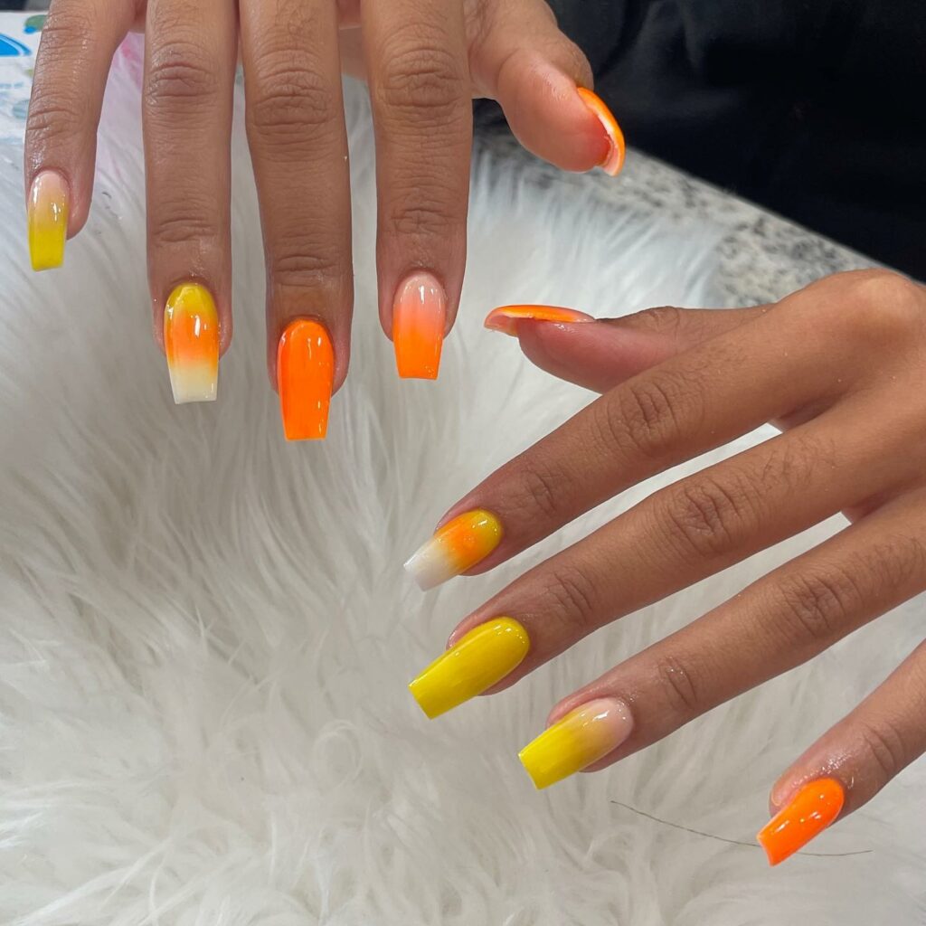 20 Latest Candy Corn Nail Design To Try In 2024! 21 Candy Corn Ombre Coffin Nails