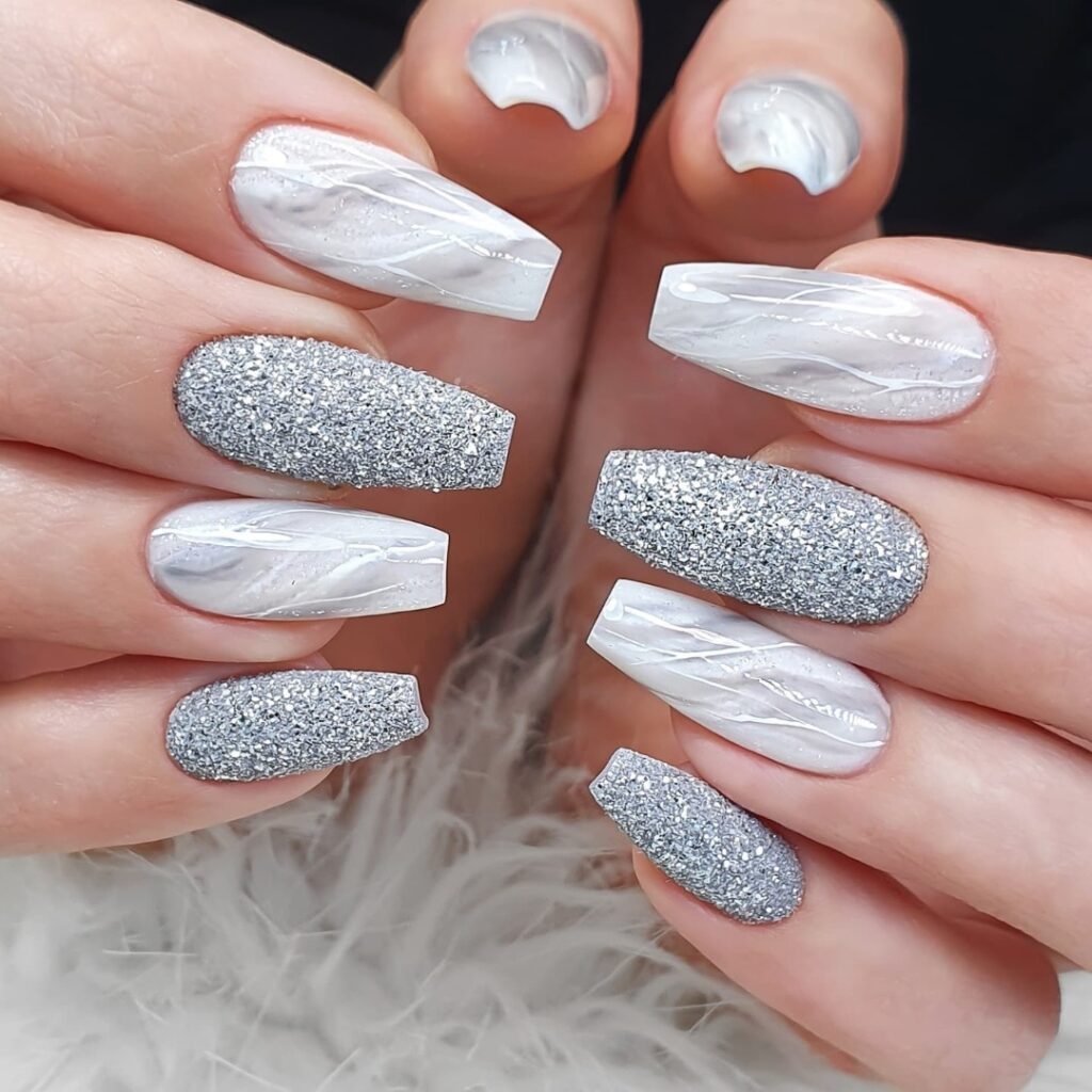 Embrace Neutrals with 35 Grey Nail Designs for 2024 12 Grey and White Nails