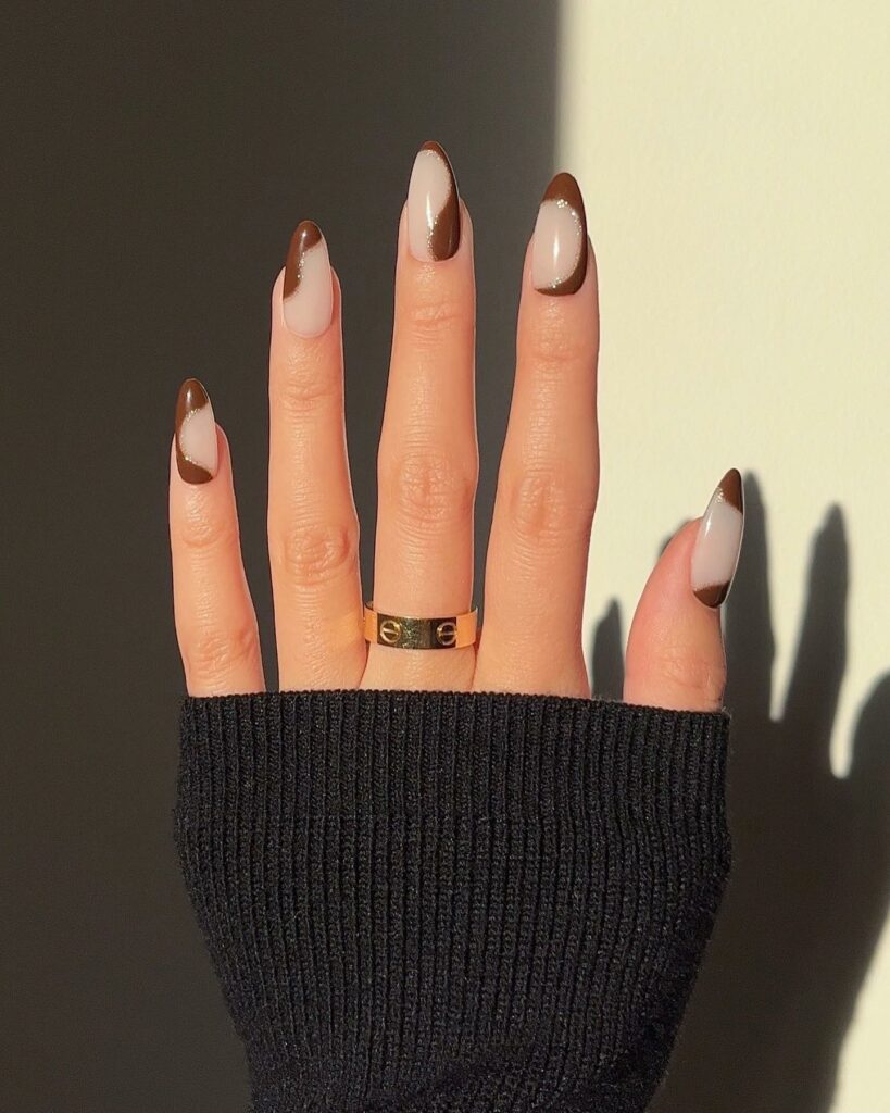 20 Latest Chocolate Glazed Donut Nail Ideas To Try In 2024! 14 Chocolate Glazed Abstract Nails With Glitter