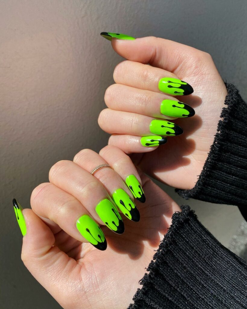 Get Edgy with 30 Green And Black Nail Designs in 2024 13 Green And Black Paint Drip Nails