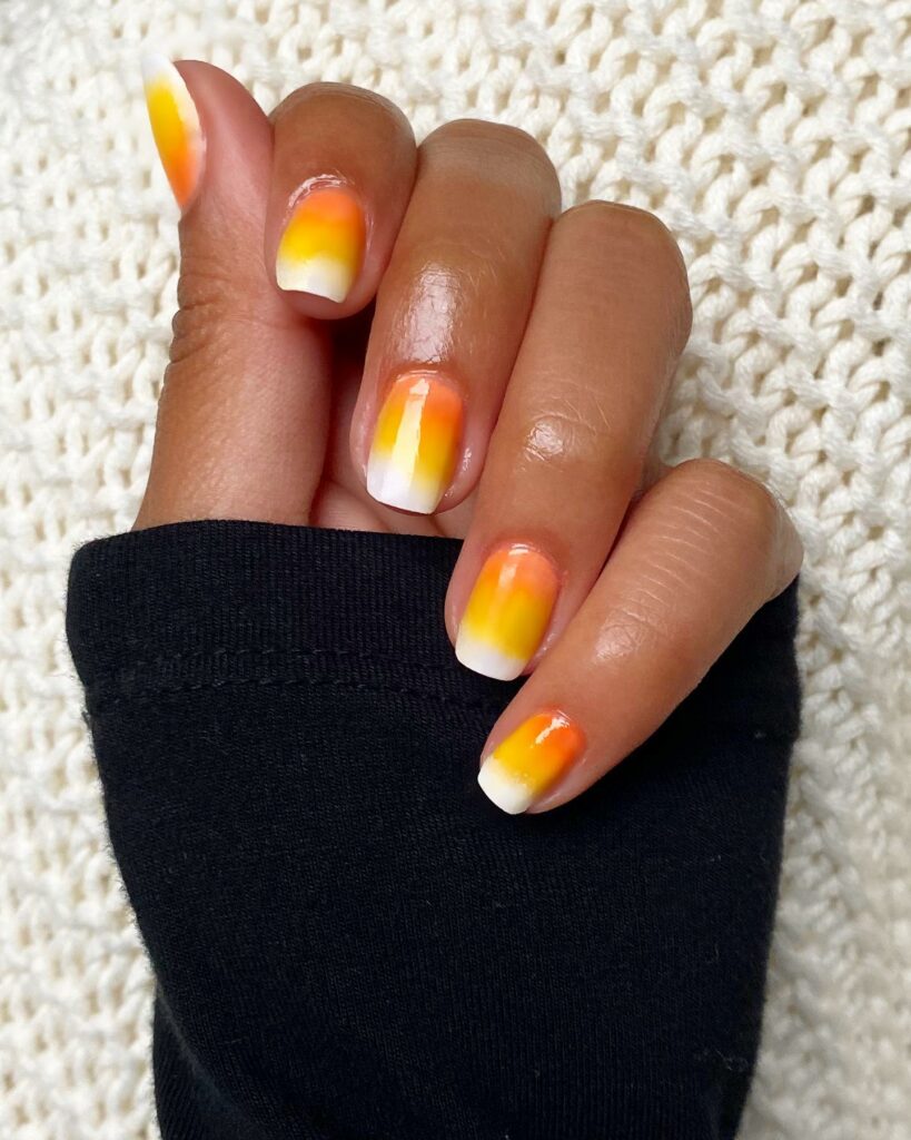 20 Latest Candy Corn Nail Design To Try In 2024! 12 Candy Corn Short Square Nails