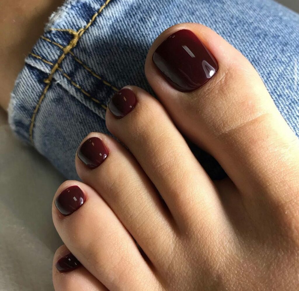 20 Latest Burgundy Pedicure Designs To Try In 2024! 16 Dark Burgundy Small Nails Pedicure