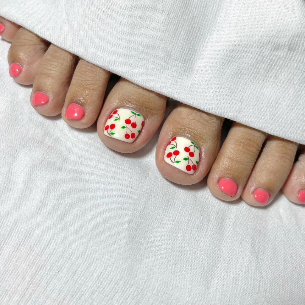 Feel Fruity with 25 Cherry Toenail Pedicure Ideas for 2024 22 Cute Cherry Nail Art On Pastel Colored Pedicure