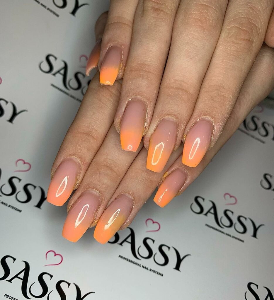 30 Latest Orange Ombre Nail Designs To Try In 2024! 34 Light Orange And Nude Ombre Coffin Nails