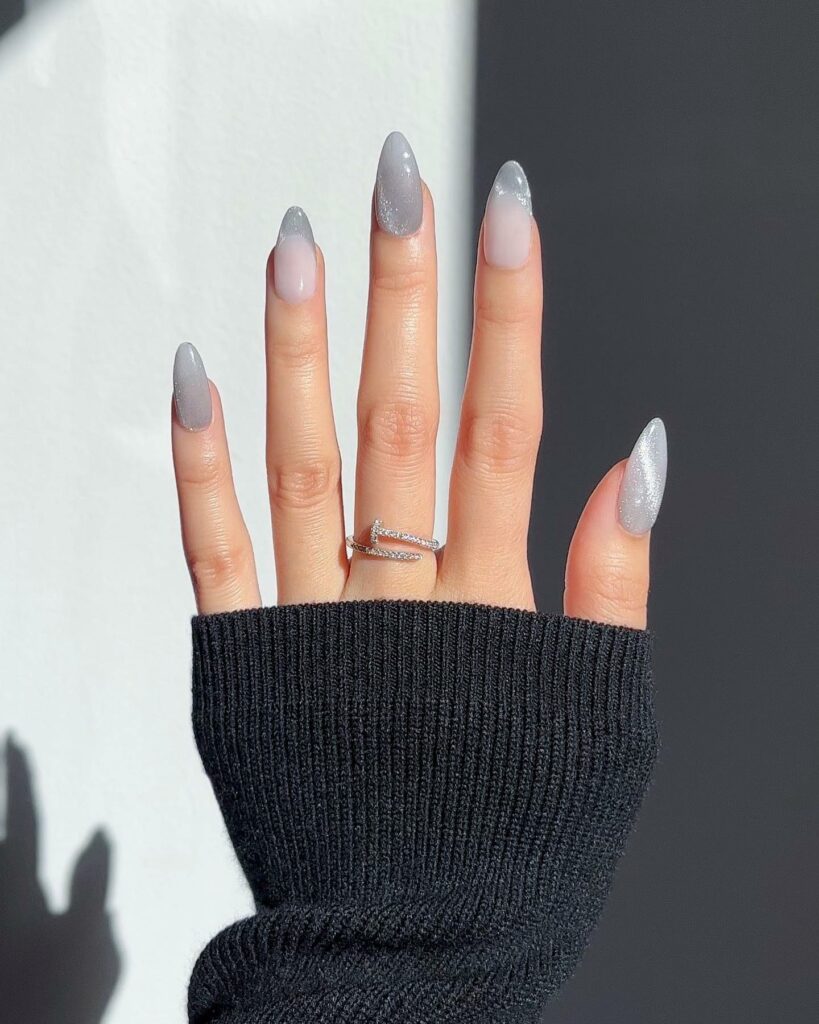 Embrace Neutrals with 35 Grey Nail Designs for 2024 15 Gray and Silver Cat Eye Gel