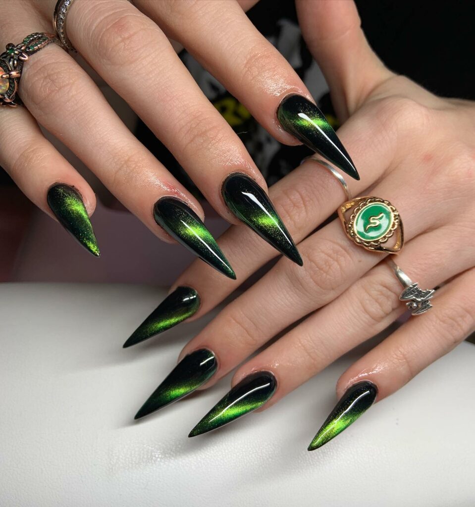 40 Latest Black Stiletto Nail Ideas To Try In 2024! 30 Black Stiletto Nails With A Hint Of Neon Green