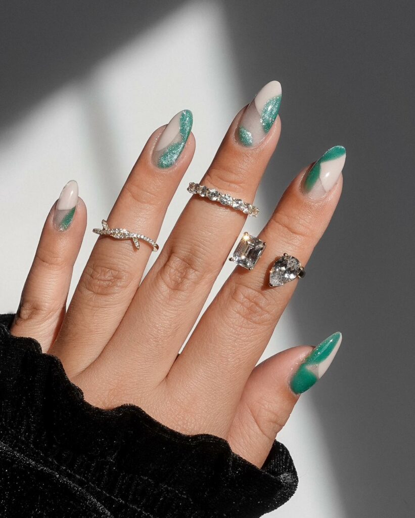 20 Latest Negative Space Nail Ideas To Try In 2024! 18 Green Almond Negative Space Nails