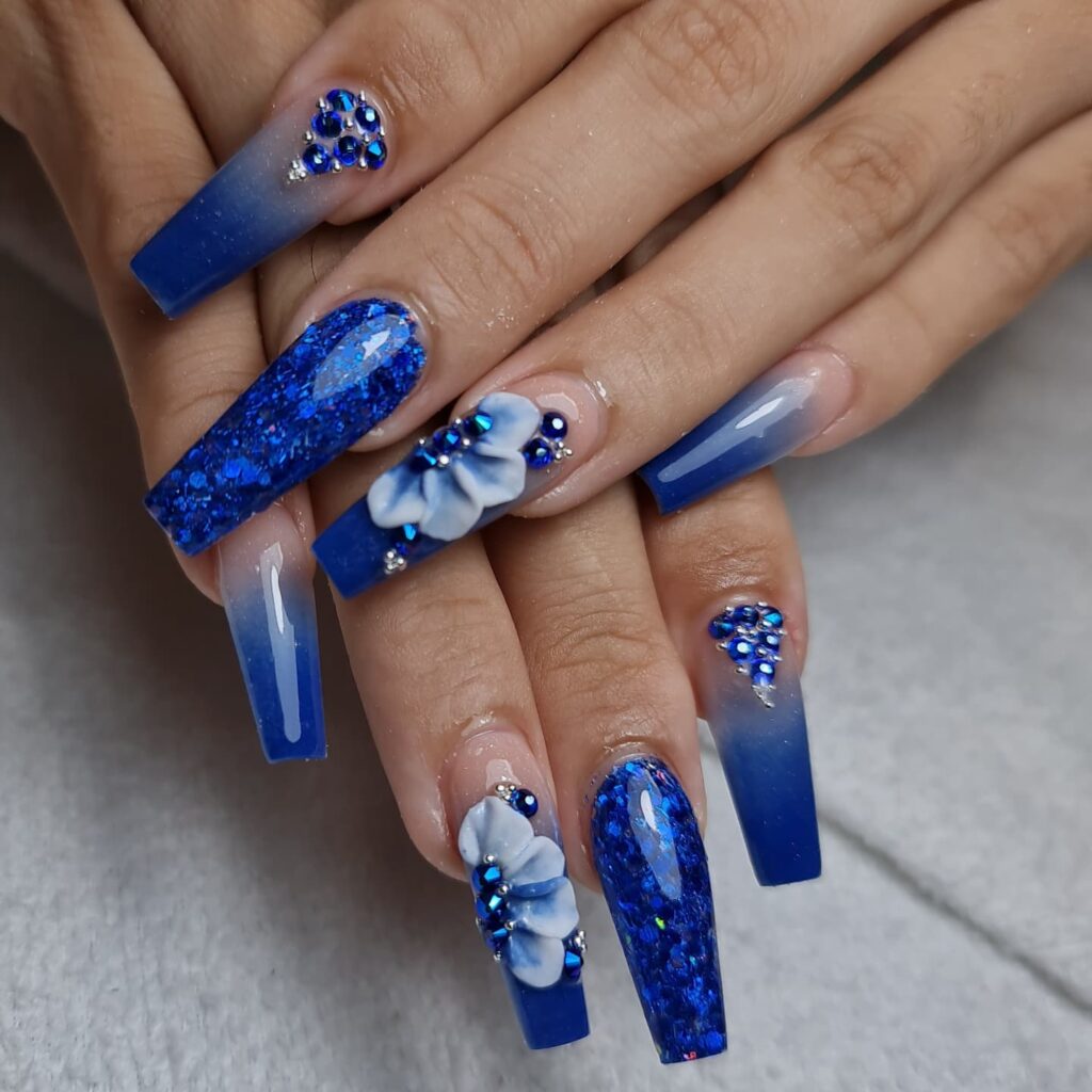 45 Latest Nails With Rhinestones Designs To Try In 2024! 38 Bold Blue Rhinestone Nail Design