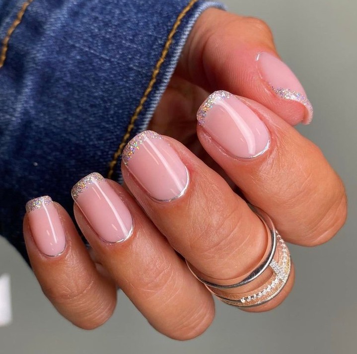 20 Chrome French Manicures to Try in 2024 24 Pink Nails With Sparkly Tips