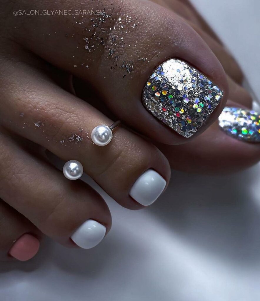 30 Wedding Pedicure Ideas to Match Your Bridal Look in 2024 20 The Whimsical Accent Nail Pedicure