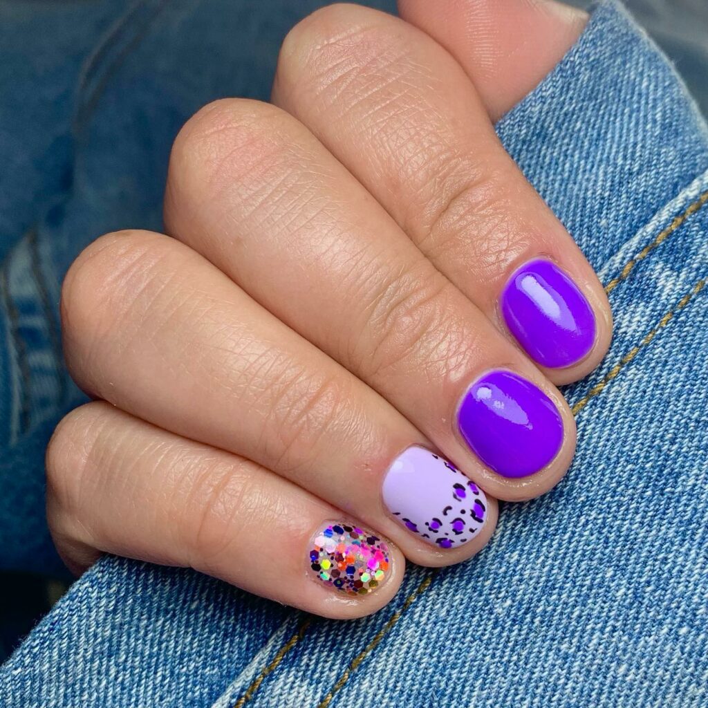 34 Latest Glossy Purple Nail Design Guides To Follow In 2024! 35 Short Purple Nails With Animal Print And Glitter