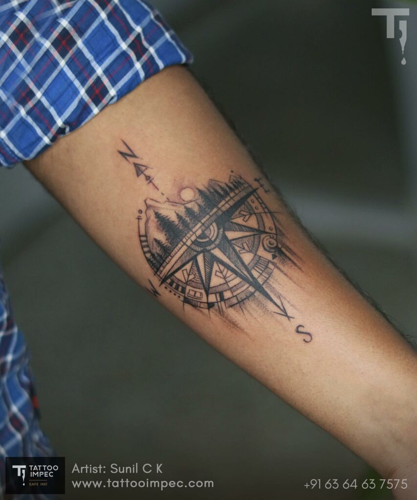 AMAZING COMPASS TATTOOS + THEIR MEANINGS - UPDATED FOR 2024 12 Compass with Nautical Tattoo