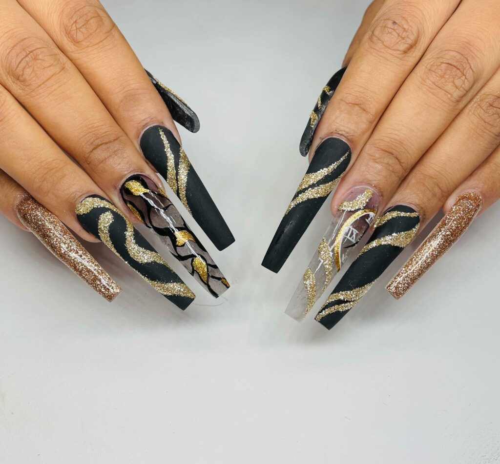 40 Latest Black Coffin Nail Designs To Try In 2024! 30 Black and Gold Coffin Nails