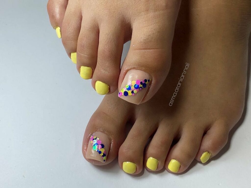 30 Yellow Pedicure Ideas to Brighten Up Your Look in 2024 38 Pastel Yellow With Colorful Dots