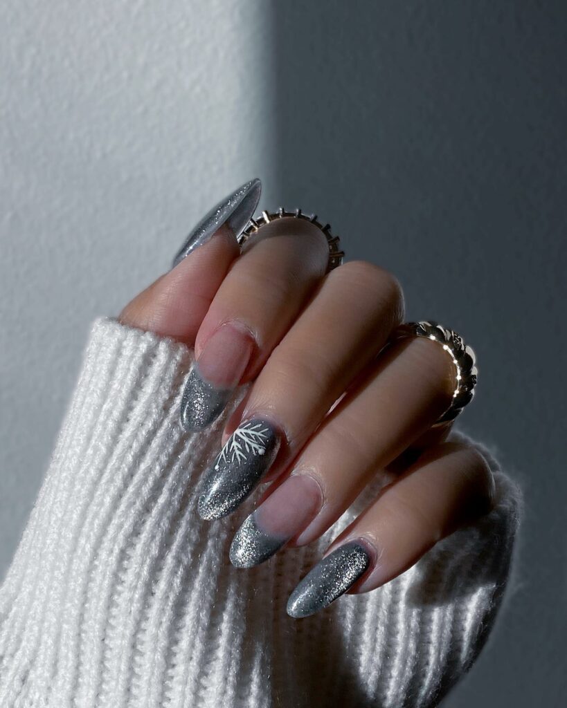 30 Latest Winter Nail Ideas To Try In 2024! 11 Silver Winter Nails With Glitters
