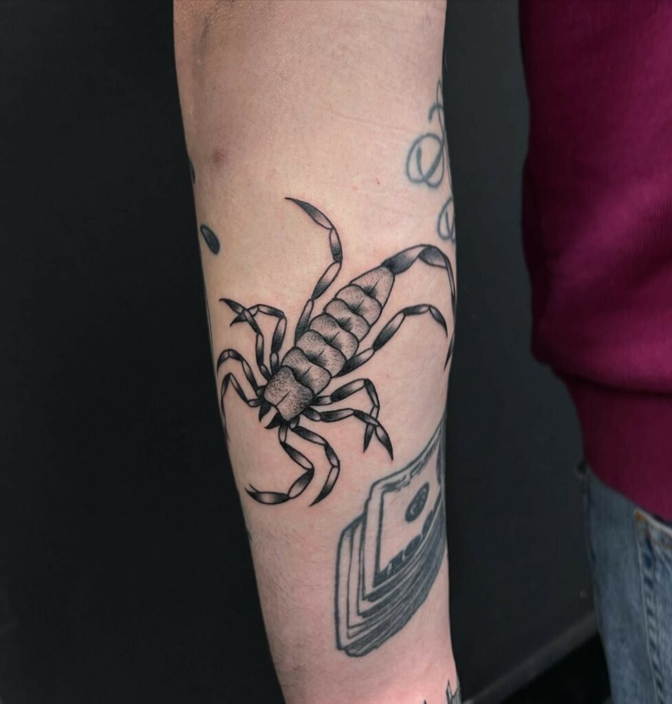 22 AMAZING SCORPION TATTOO DESIGNS - UPDATED FOR 2024 13 Black Scorpion Tattoo