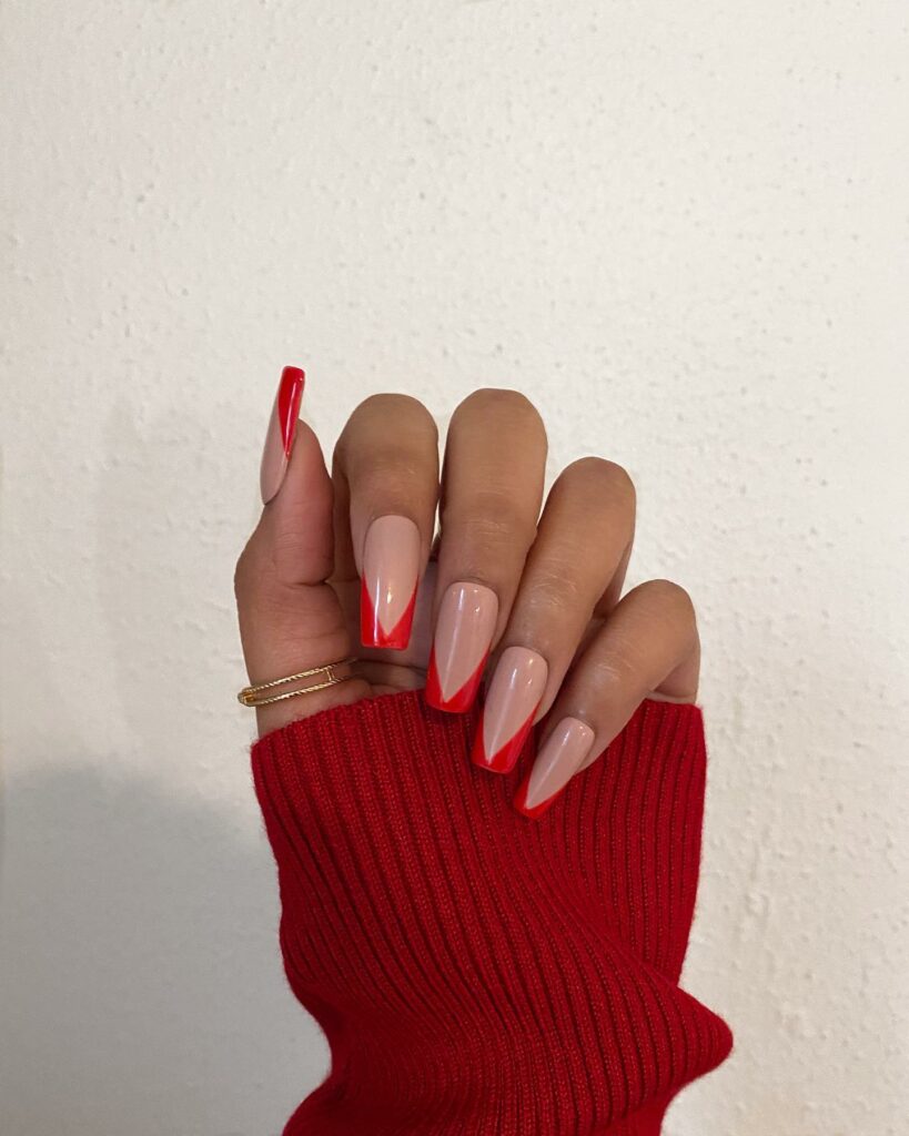 35 Latest Medium Square Nail Ideas To Try In 2024! 31 Red V Tips Medium Square Nails
