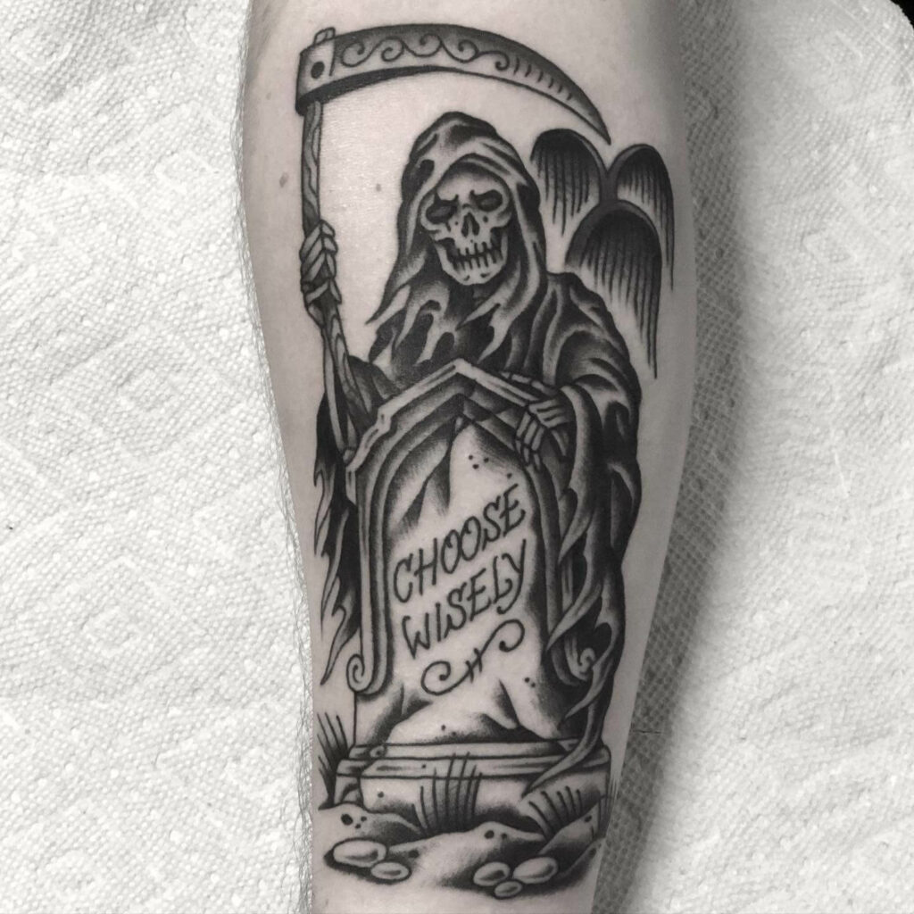 11+ Stencil Grim Reaper Tattoo Ideas That Will Blow Your Mind! 12 Death Grim Reaper Tattoo Stencil With Grave