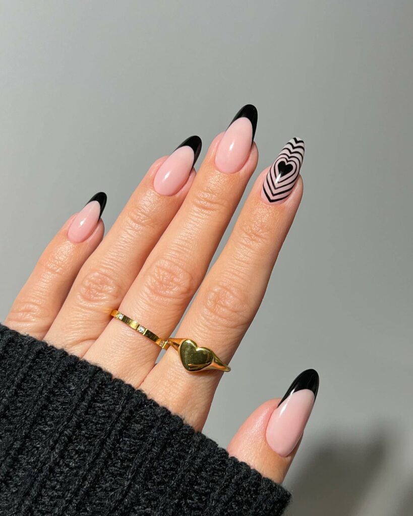 30 Latest Heart Nails Ideas To Try In 2024! 10 Heart Design On Black French Accent Nails