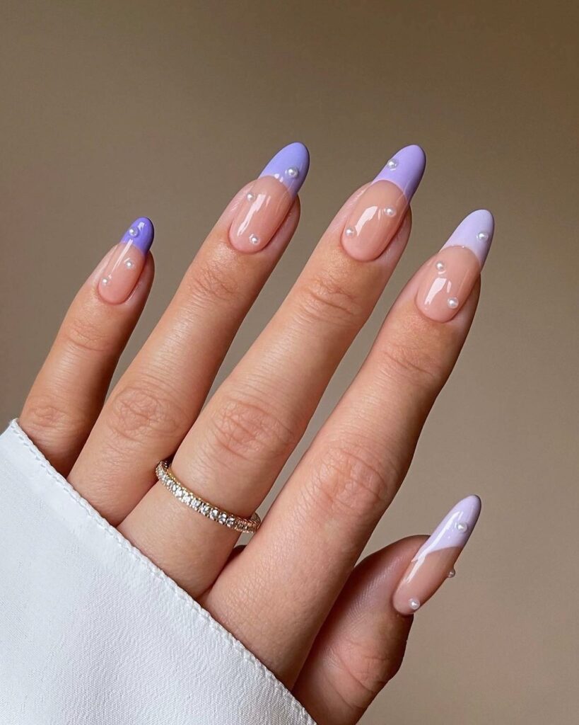 30 Latest Almond French Tip Nail Designs To Try In 2024! 27 Purple Haze Almond Tips