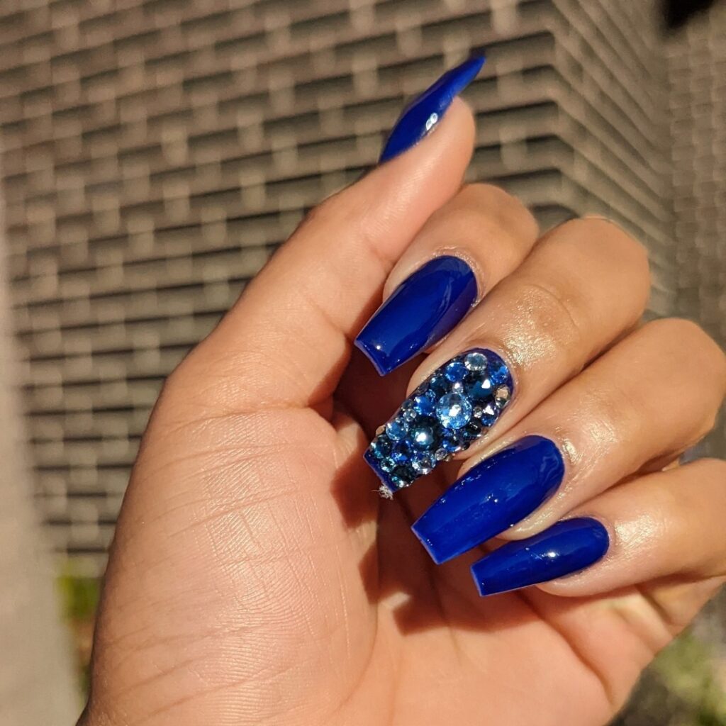 35 Latest Dark Blue Nail Designs To Try In 2024! 21 Long Coffin Dark Blue Nails