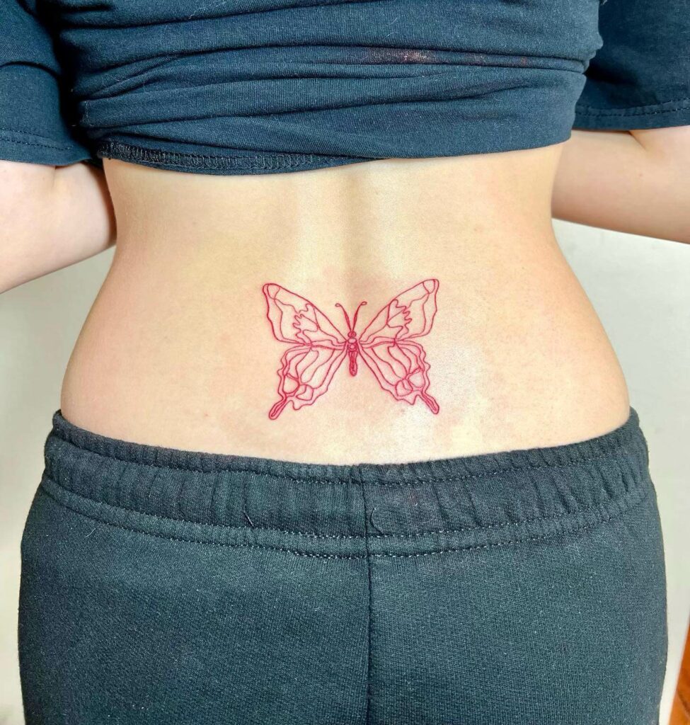 11+ Butterfly Hip Tattoo Ideas That Will Blow Your Mind! 11 Red Color Butterfly Hip Tattoo