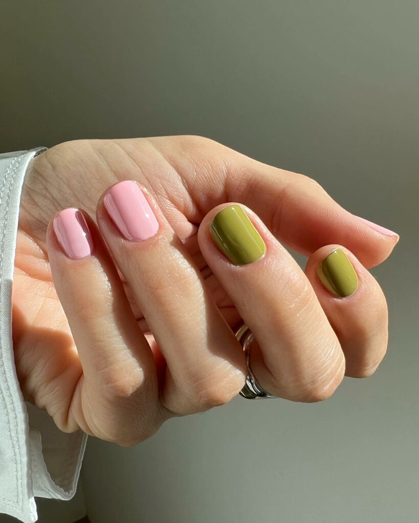 20 Latest Pink And Green Nail Ideas To Try In 2024! 24 Olive Green And Pink Short Nails