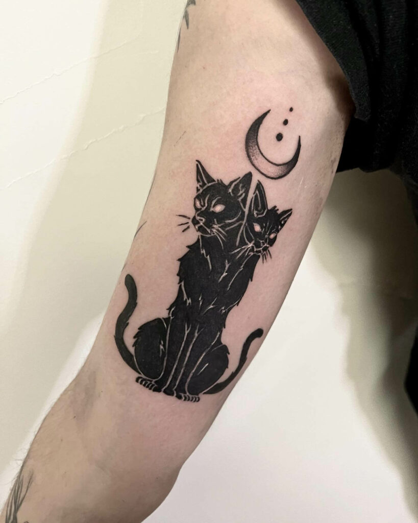 33 Halloween Tattoo Ideas for 2024 42 Black Cat With Two Heads Tattoo