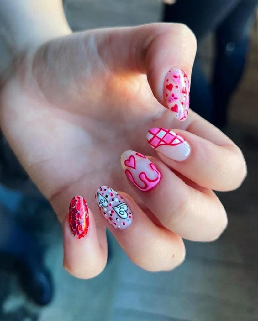 20 Latest February Nail Designs To Try In 2024! 27 February Nails With Stipes, Drip And Heart Design