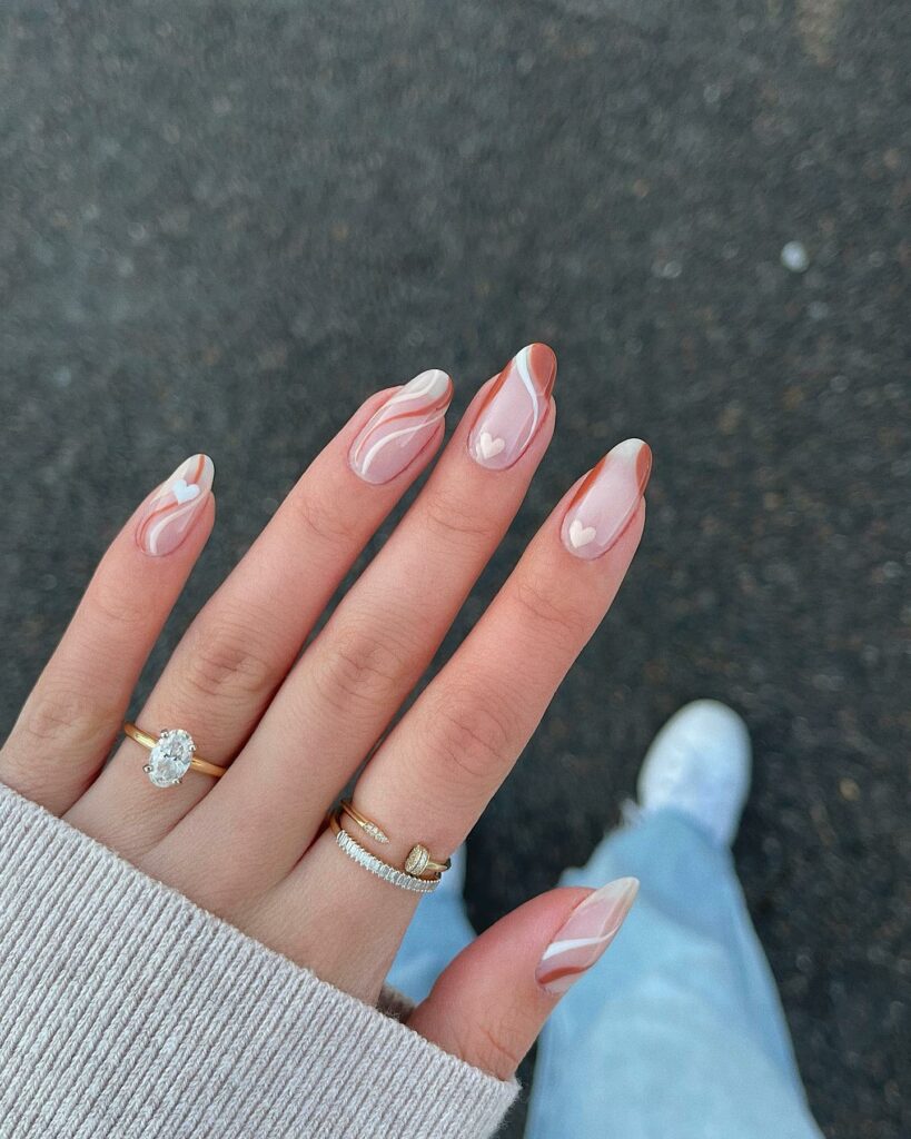30 Latest Heart Nails Ideas To Try In 2024! 34 Heart And Swirl Design On Almond Nails