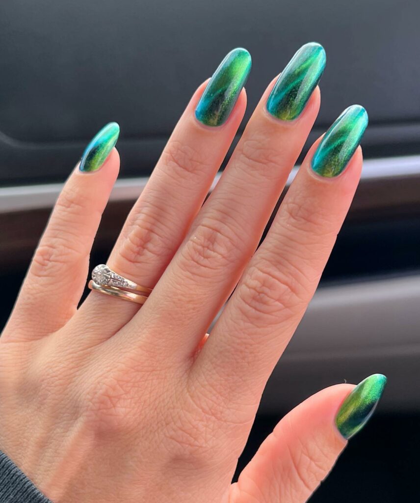 30 Latest Green Chrome Nail Ideas To Try in 2024! 22 Long Round Green Chrome Nails