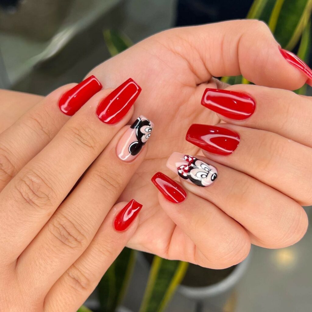 Embrace Childhood with 30 Minnie Mouse Nail Designs in 2024 24 Minnie Mouse Red Nails