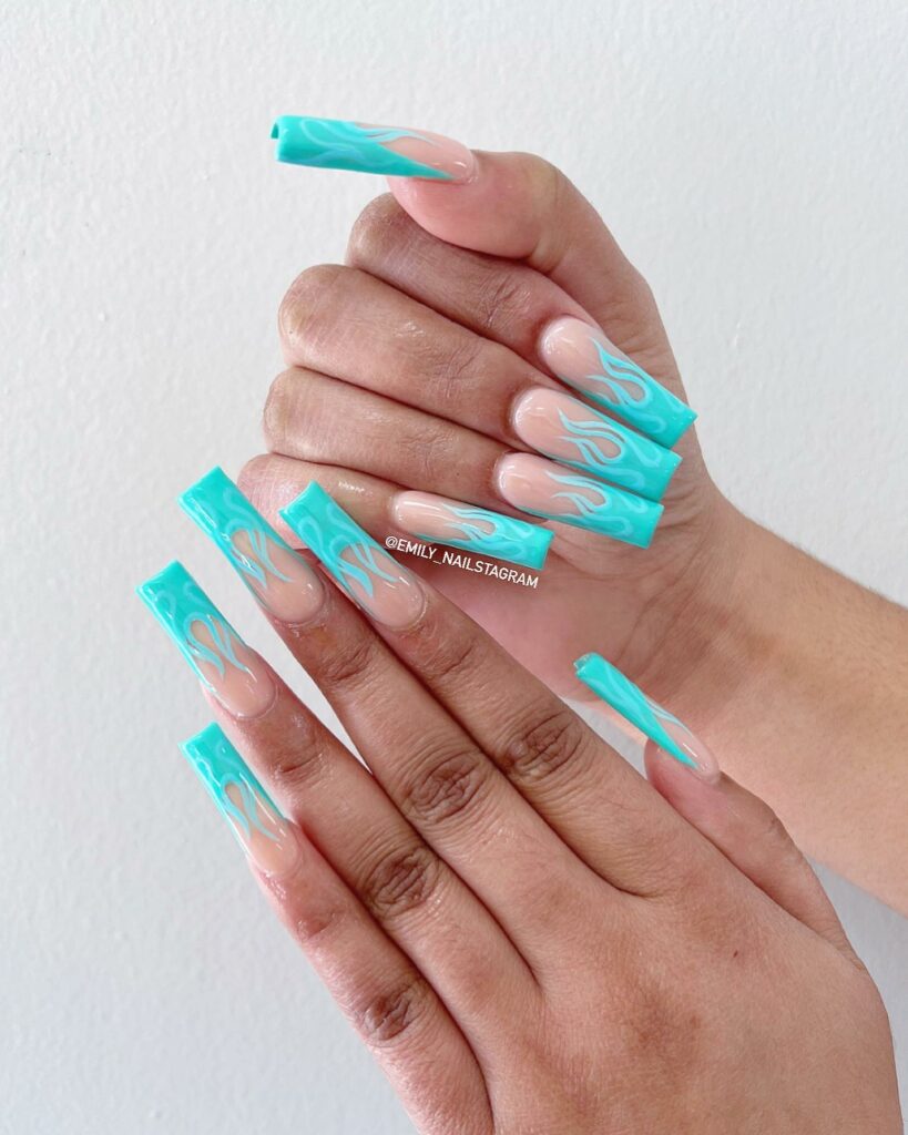20 Latest Tiffany Blue Nail Ideas To Try In 2024! 15 Tiffany Blue Flame Nails Design