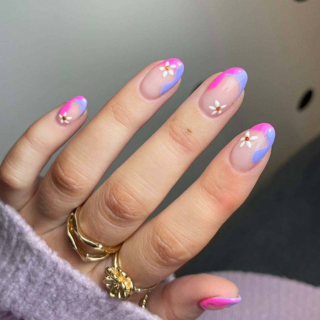 30 Latest Pink And Purple Nail Designs To Try In 2024! 19 Pink And Purple French Nails With Flowers