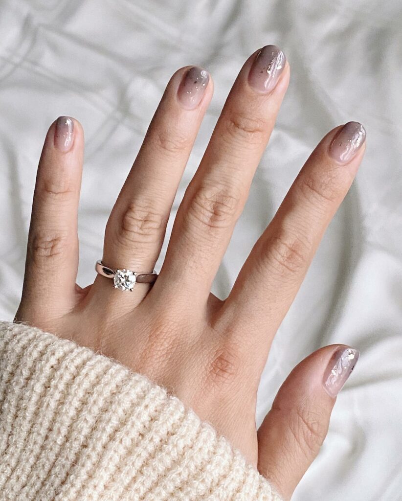 20 Latest February Nail Designs To Try In 2024! 26 Short Ombre Brown February Nails With Glitter