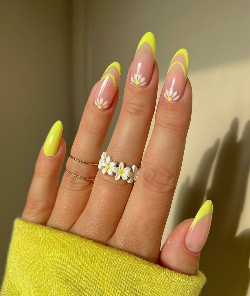 21 Latest Yellow French Tip Nail Designs To Try in 2024! 15 Double Yellow French Nails With Flower