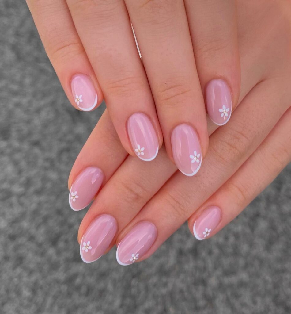 20 Latest Thin French Tip Nail Designs To Try In 2024! 18 Thin French Tip Nails With Daises