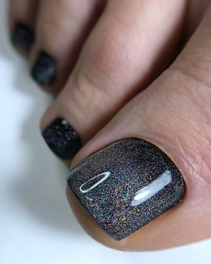 30 Winter Pedicure Color Ideas to Try in 2024 17 Glittery Black Polish