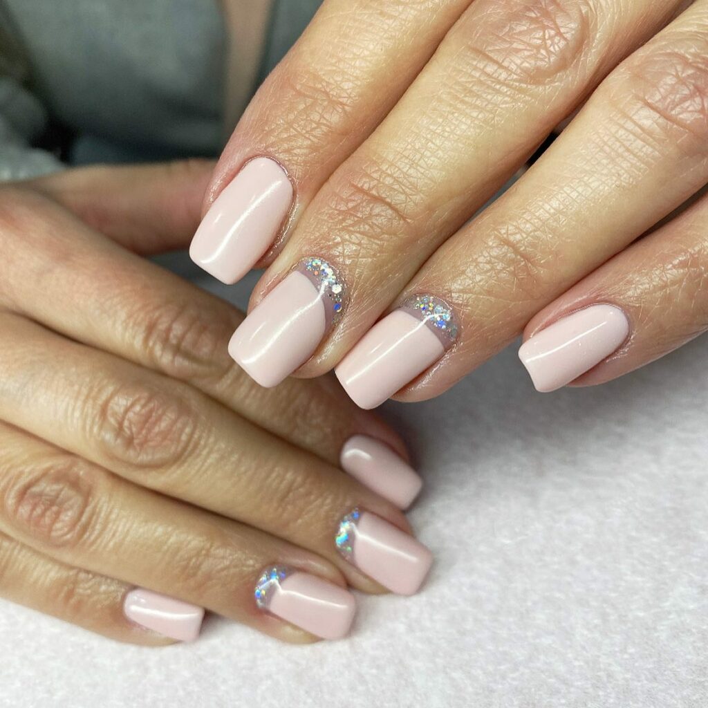 Find Your Style with 28 Beige Nail Designs of 2024 29 Light Beige Nails With Silver Glitters