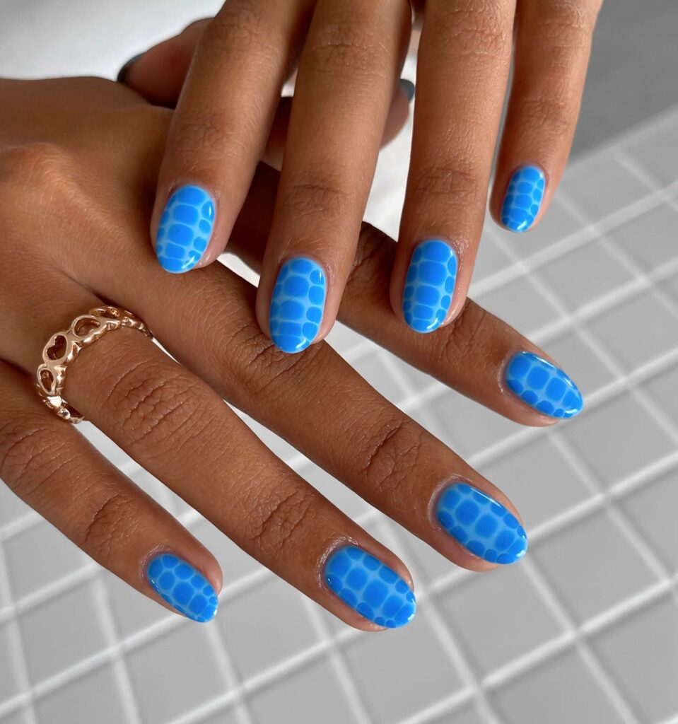 20 Latest Short Blue Nail Designs To Try In 2024! 17 Blue Croc Short Nails