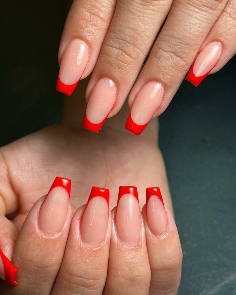 Go Bold with 40 Red Coffin Nail Designs in 2024 22 Small Coffin Red French Nail