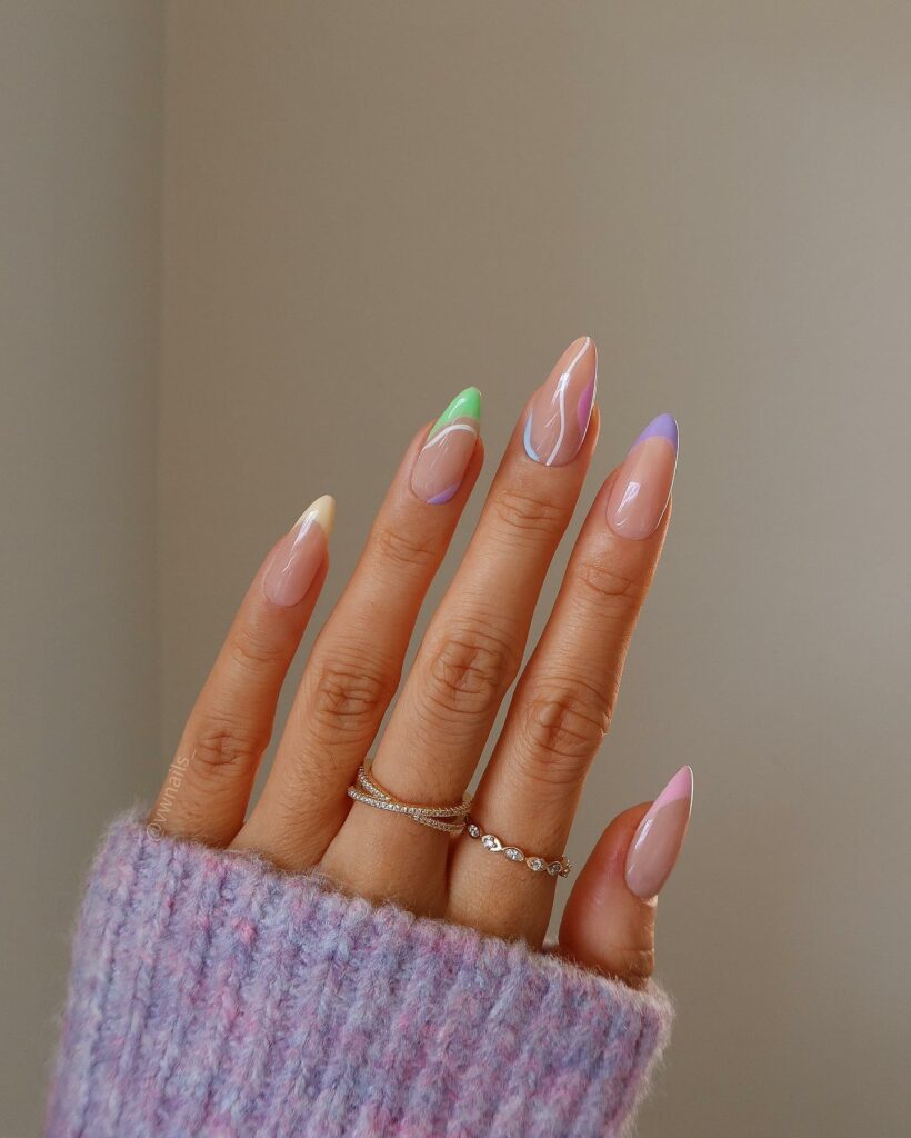 Get Swirly with 35 Swirl Nails Ideas for 2024 29 Pink And Green Swirls on Almond Nails