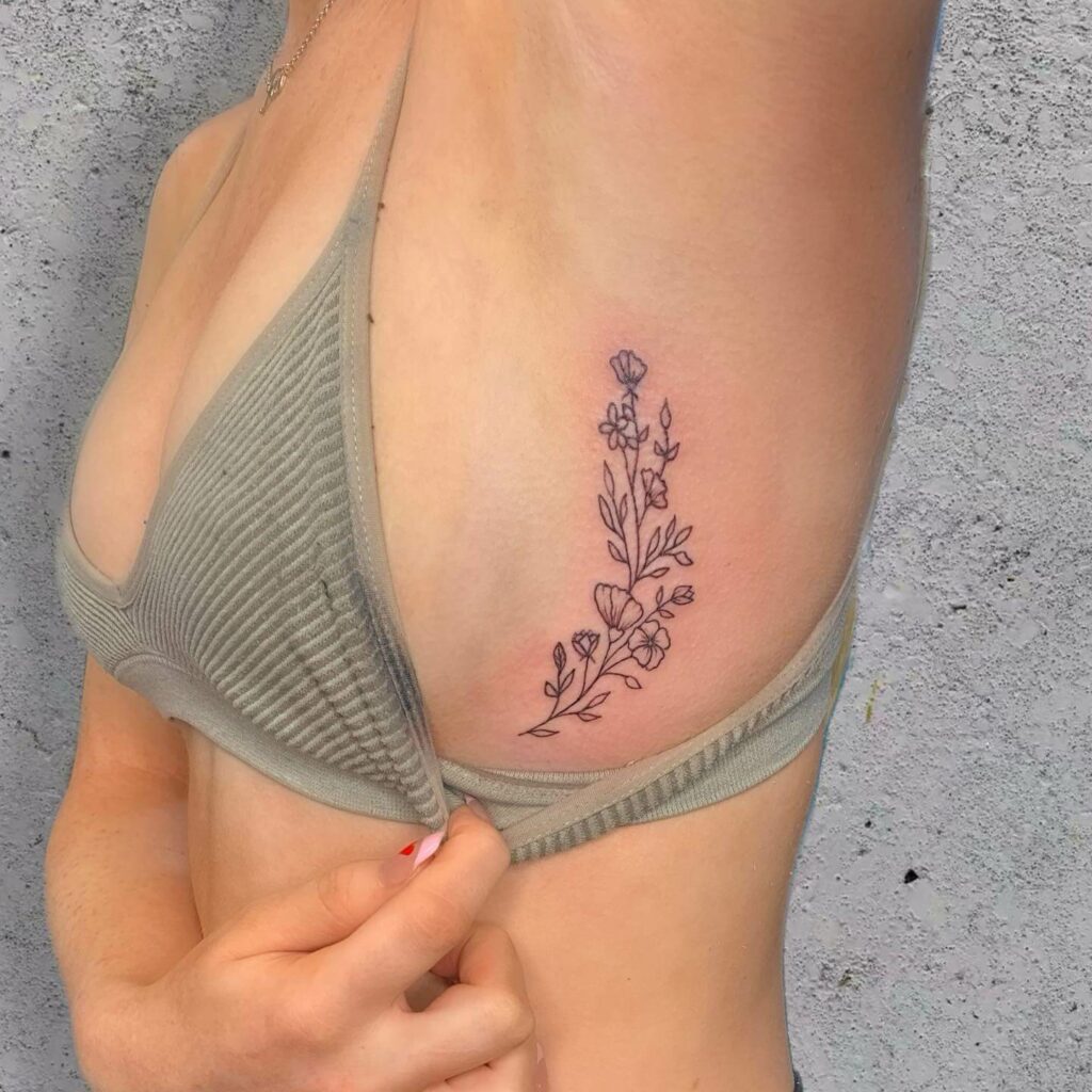 11+ Side Boob Flower Tattoo That Will Blow Your Mind! 14 Fine Line Flower Side Boob Tattoos Ideas