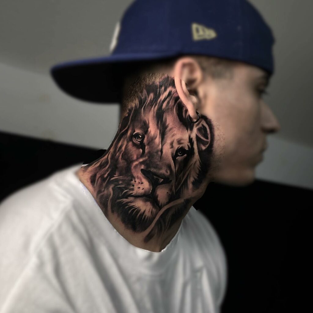 90 Latest Neck Tattoo Ideas To Inspire You In 2024! 49 King of the Jungle Neck Profile