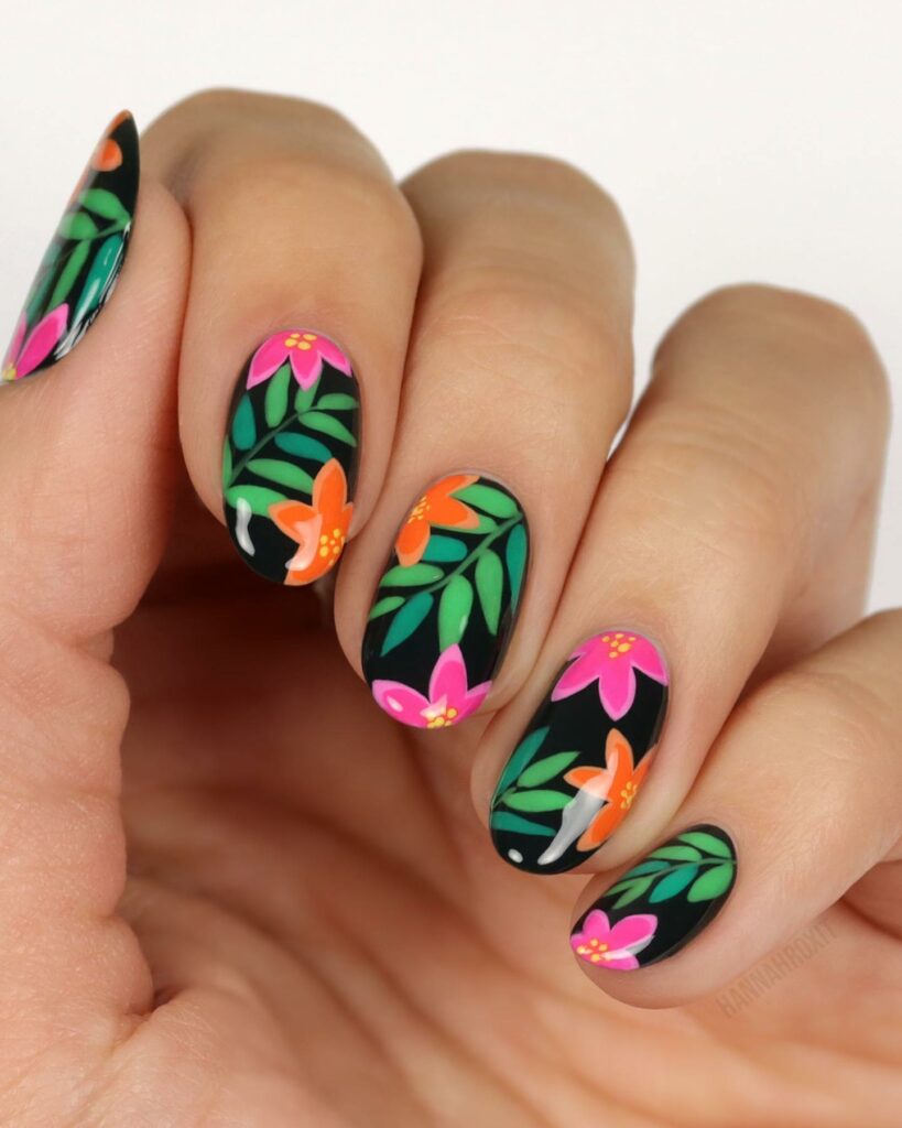 Feel Tropical with 35 Tropical Nails Designs for 2024 40 Pink & Green Tropical Nails