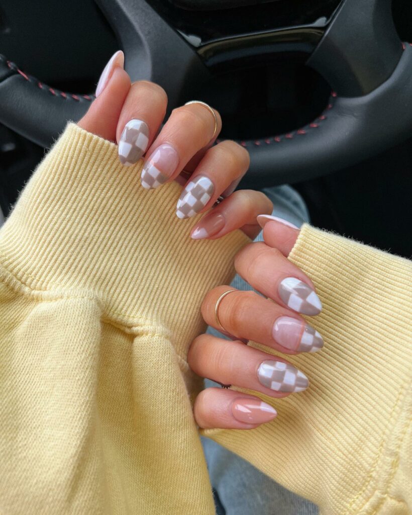 20 Latest Checkered Nail Designs To Try In 2024! 22 Light Brown Checkered Nails